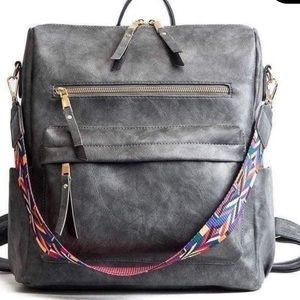 Backpack Purse Convertible Bag-Grey Vegan leather